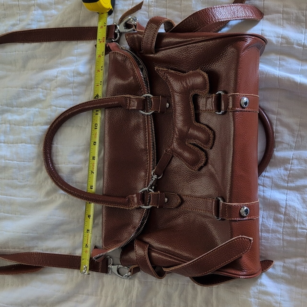 Brown Leather Satchel with Dog Charm
